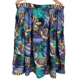 𝅺Vintage Novelty Fish Skirt Sz L Blue Yellow Teacher Fun Theme Ocean Liz Moody